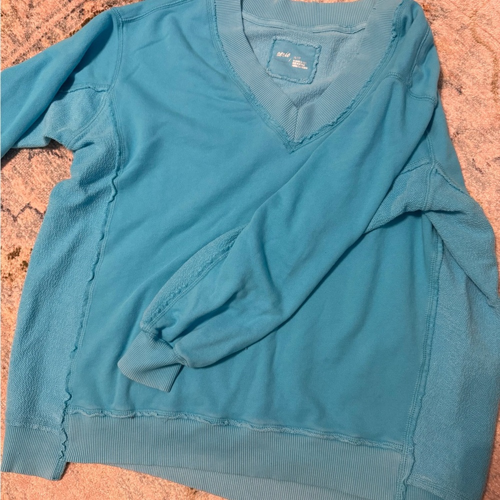 Women's Blue V-Neck Over-Sized Sweater